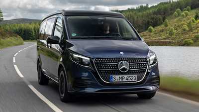 Mercedes-Benz V-Class Marco Polo, front, blue, cj hubbard driving