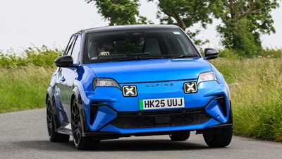 Alpine A290 review, blue, driving, front three quarters | CAR